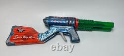 VTG KO Yoshiya Japan Space Ray Gun Tin Toy Double Barrel Pom Pom Action Friction