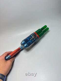 VTG KO Yoshiya Japan Space Ray Gun Tin Toy Double Barrel Pom Pom Action Friction