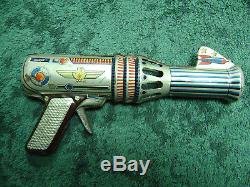 VTG Space Astra Rocket Ship Robot Ray Atomic Gun Tin Toy Rare Antique GREEK LYRA