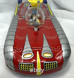 VTG Tin Litho Space Rocket Car Astronaut Radar Dish Battery Operated Toy VIDEO