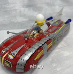 VTG Tin Litho Space Rocket Car Astronaut Radar Dish Battery Operated Toy VIDEO