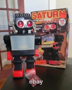 Vintage 14 Saturn Walking Space Robot Battery Operated With Missiles, Box