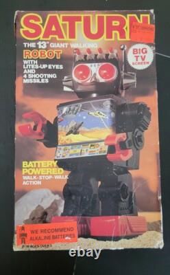 Vintage 14 Saturn Walking Space Robot Battery Operated With Missiles, Box