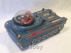 Vintage 1950-60s Modern Toy Space Tank- 18 tin litho Motor Works battery Opp