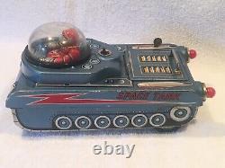 Vintage 1950-60s Modern Toy Space Tank- 18 tin litho Motor Works battery Opp