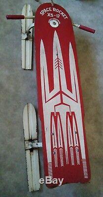 Vintage 1950's SPACE ROCKET XS-17 Orbit Control Wood/Metal Winter Snow Sled Ski