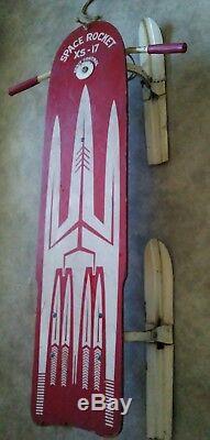 Vintage 1950's SPACE ROCKET XS-17 Orbit Control Wood/Metal Winter Snow Sled Ski