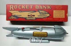 Vintage 1950's Space Mercury Rocket Bank withOriginal Box & Key, Near Mint