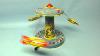 Vintage 1950s Chein Mechanical Space Ride Tin Wind Up Toy 3 Rocket Version