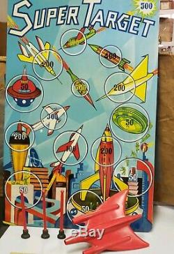 Vintage 1950s, Superior USA Rocket Space Dart Gun Toy & Large Tin Target Board