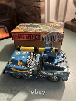 Vintage 1955 Toymaster Friction Motor Space Survey Jeep in Original Box TIN TOY