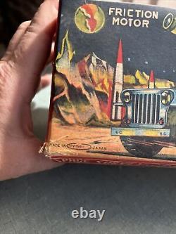 Vintage 1955 Toymaster Friction Motor Space Survey Jeep in Original Box TIN TOY