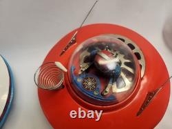 Vintage 1960's Cragstan KO Yoshiya Flying Saucer Battery Operated Tin Toy WORKS