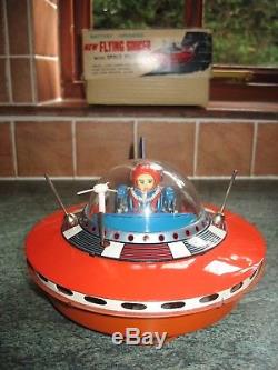 Vintage 1960's Nasa Flying Saucer & Box Space Pilot Battery Tin Toy Tinplate UFO