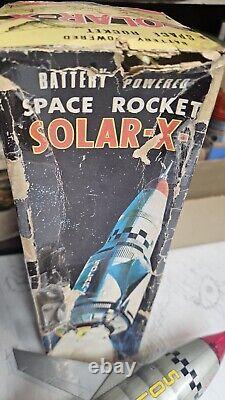 Vintage 1960's Nomura Battery Powered Space Rocket Solar X Tin Space Toy In Box