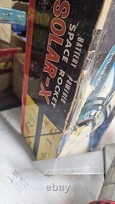 Vintage 1960's Nomura Battery Powered Space Rocket Solar X Tin Space Toy In Box