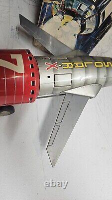 Vintage 1960's Nomura Battery Powered Space Rocket Solar X Tin Space Toy In Box