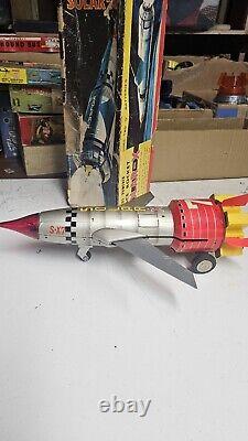 Vintage 1960's Nomura Battery Powered Space Rocket Solar X Tin Space Toy In Box