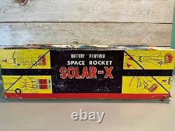 Vintage 1960's Nomura Battery Powered Space Rocket Solar X Tin Space Toy In Box