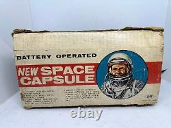 Vintage 1960's SH Horikawa Battery Operated New Space Capsule Tin Toy With Box