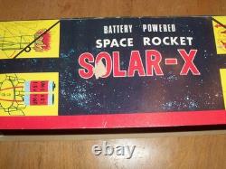 Vintage 1960's Solar X Litho Tin Space Rocket in Box, Works