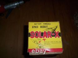 Vintage 1960's Solar X Litho Tin Space Rocket in Box, Works