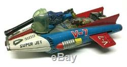 Vintage 1960s Japan Nomura Toys Space Fighter Super Jet V-7 Battery Tinplate