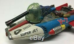 Vintage 1960s Japan Nomura Toys Space Fighter Super Jet V-7 Battery Tinplate