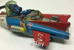 Vintage 1960s Japan Nomura Toys Space Fighter Super Jet V-7 Battery Tinplate