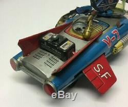 Vintage 1960s Japan Nomura Toys Space Fighter Super Jet V-7 Battery Tinplate