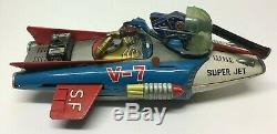 Vintage 1960s Japan Nomura Toys Space Fighter Super Jet V-7 Battery Tinplate