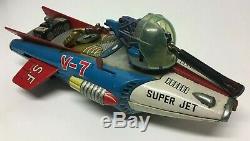 Vintage 1960s Japan Nomura Toys Space Fighter Super Jet V-7 Battery Tinplate