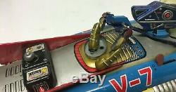 Vintage 1960s Japan Nomura Toys Space Fighter Super Jet V-7 Battery Tinplate