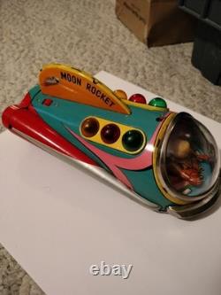 Vintage 1960s Modern Toys Tin Litho Moon Rocket read- not working
