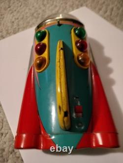 Vintage 1960s Modern Toys Tin Litho Moon Rocket read- not working