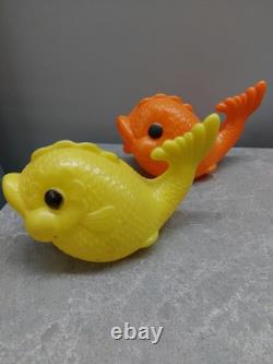 Vintage 2 Soviet USSR Space Age Plastic Fishes Doll Toy. Rare
