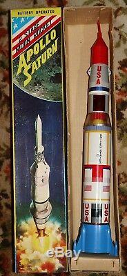 Vintage 20 inch Tin B/O Apollo Saturn 2 Stage Moon Rocket T. N made in Japan