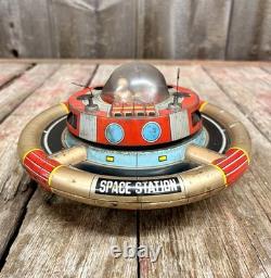 Vintage 60s Battery Op Litho Planet Y Nomura Japan Space Commander Station Toy