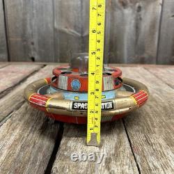 Vintage 60s Battery Op Litho Planet Y Nomura Japan Space Commander Station Toy