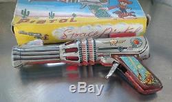 Vintage 60s Greek Lyra Space Pistol Ray Gun Tin Toy With Box Extremely Rare