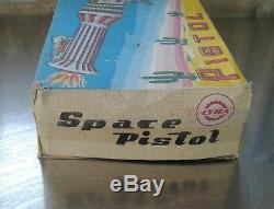 Vintage 60s Greek Lyra Space Pistol Ray Gun Tin Toy With Box Extremely Rare