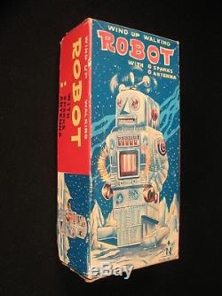 Vintage 8 Robot Spark Tin Lithograph Mechanical Wind-up Noguchi Japan Boxed
