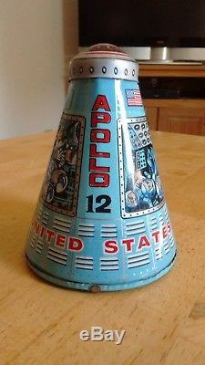 Vintage Apollo 12 Space Capsule Tin Toy By T. T, Takatoku Japan, Works, Friction