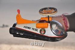 Vintage Battery MT Trademark P-10 Highway Patrol Space Ship Litho Tin Toy, Japan