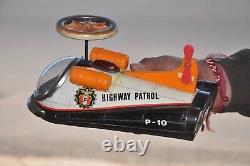 Vintage Battery MT Trademark P-10 Highway Patrol Space Ship Litho Tin Toy, Japan