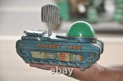 Vintage Battery MT Trademark Space Planet Tank Litho Tin Toy, Japan