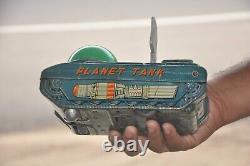 Vintage Battery MT Trademark Space Planet Tank Litho Tin Toy, Japan