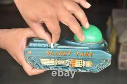 Vintage Battery MT Trademark Space Planet Tank Litho Tin Toy, Japan