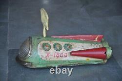 Vintage Battery MT Trademark X-1800 Atomic Rocket Space Ship Litho Tin Toy, Japan