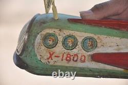 Vintage Battery MT Trademark X-1800 Atomic Rocket Space Ship Litho Tin Toy, Japan
